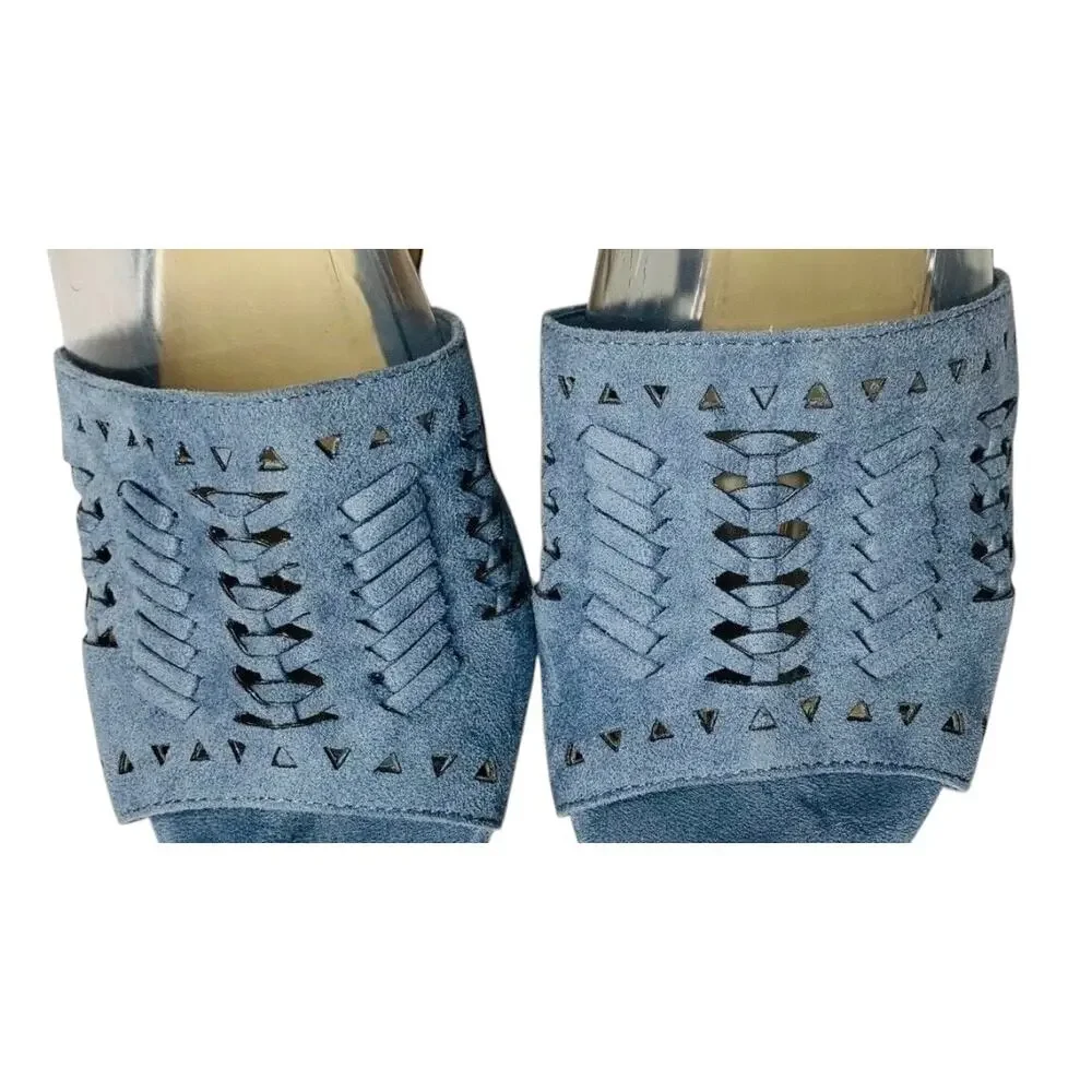 Marc Fisher Batini Faux Suede Wedge Heel Sandals Blue Womens‎ Size 9